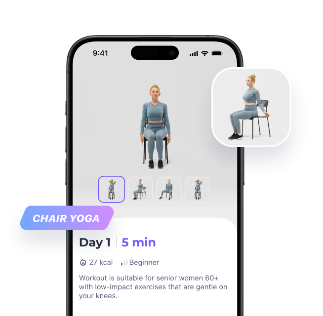 FitMe chair yoga workout preview on a mobile phone