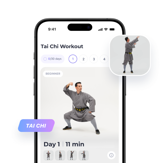 FitMe Tai Chi program on a mobile phone